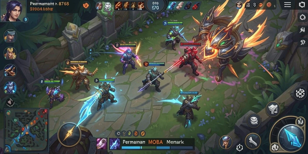 Tampilan screenshot utama 8768 yang menunjukkan aksi gameplay MOBA.
