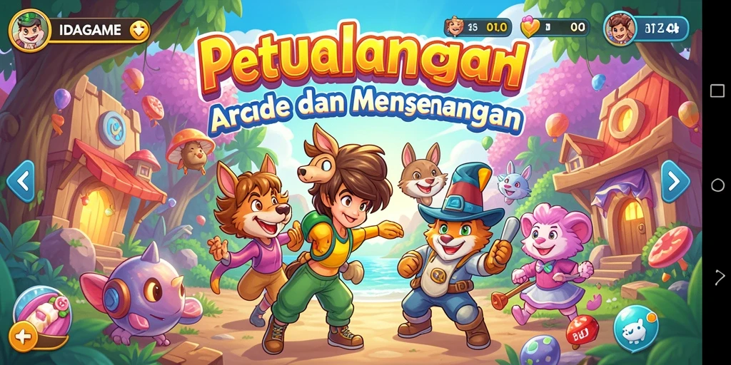 Screenshot gameplay IDAGAME menampilkan aksi seru dalam arena Arcade.