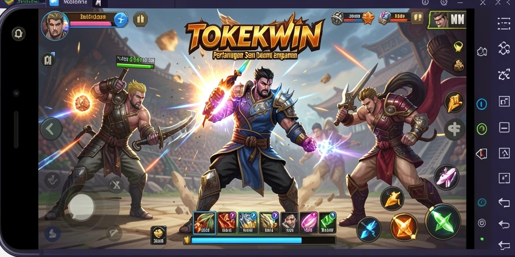 Screenshot aksi gameplay intens dari TOKEKWIN dengan karakter bertarung.